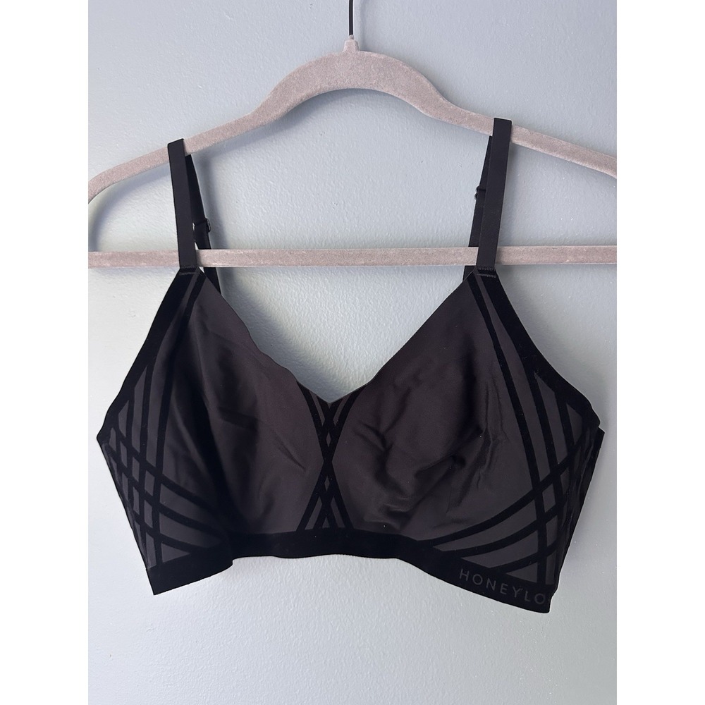 Honeylove Women Bra Size Large  Black Silhouette Wireless Strap Lightly Lined
